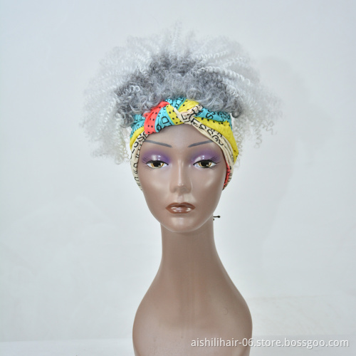 wholesale headband wigs afro kinky curly ombre gray to withe color wig headband synthetic hair wigs for black women